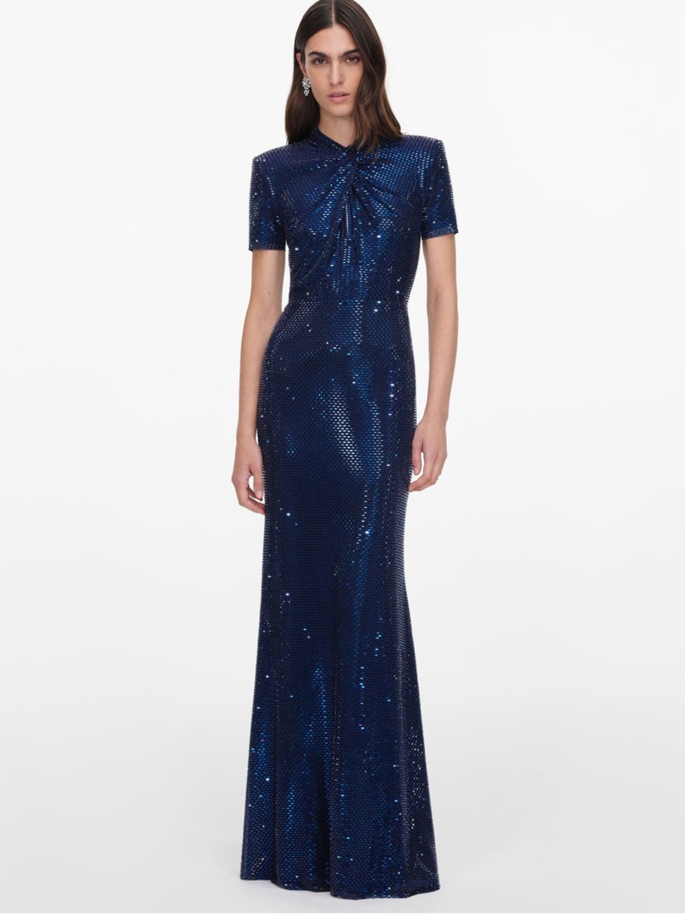 NWOT Self-Portrait NAVY RHINESTONE MESH TWIST MAXI DRESS